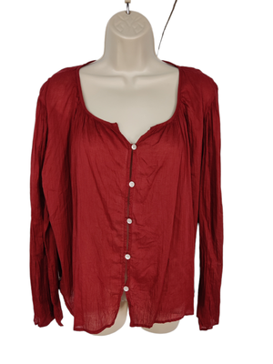 WOMENS FRENCH CONNECTION RUSTIC RED LONG SLEEVE CRINKLE CASUAL BLOUSE TOP SMALL
