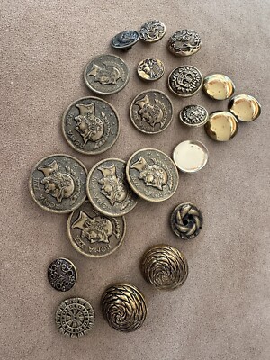 vintage metal buttons lot - mainly gold in color and with unique textures