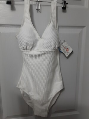 Baleaf Womens Racerback 1 Piece Swimsuit V Neck Textured Tummy Ctrl NWT White XS