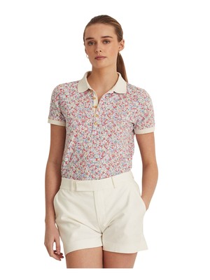 

LAUREN RALPH LAUREN Женская футболка-поло цвета слоновой кости с короткими рукавами и воротником, Цвет слоновой кости