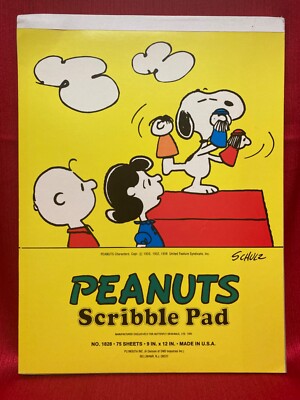NEW VINTAGE 9'' X 12'' PEANUTS SCRIBBLE PAD with SNOOPY, LUCY & CHARLIE BROWN