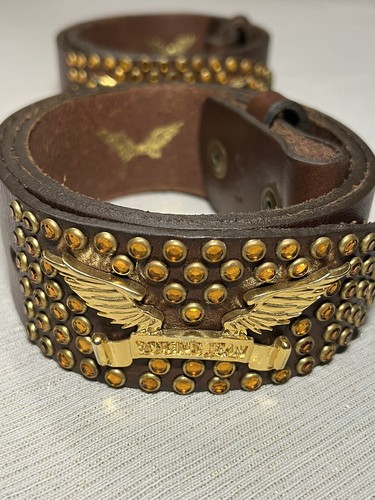 Pre-owned Handmade Robins Jean, Hand Made Leather Belt W/ Gold Swarovski 100% Hand Made In Italy