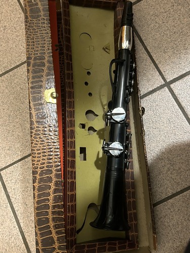 Vintage Ebony & Silver Clarinet Emenee Industry Musical Toys In Original Box