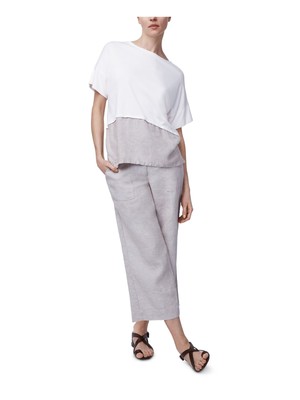 

B NEW YORK Женский топ цвета слоновой кости с прорезями и цветными блоками с короткими рукавами и круглым вырезом Размер, Цвет слоновой кости