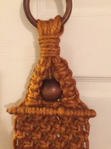 Vintage BoHo Hippie gold orange brown Macrame Hanger with beads