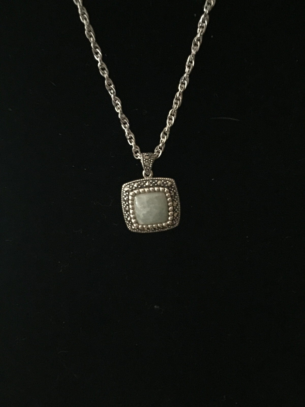 SLC Marcasite Square Pendant Chain Sterling Silver Necklace