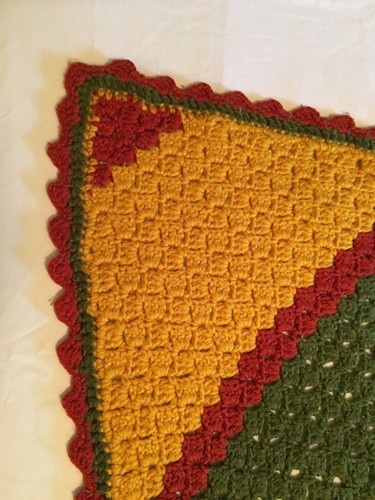 Vintage Crocheted Afghan Throw Autumn Fall Colors 46 X 61 Diagonal Stripe