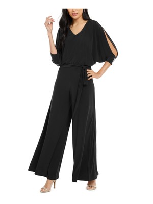 

MSK Женский черный декорированный вечерний комбинезон с широкими штанинами и рукавами 3/4 с V-образным вырезом