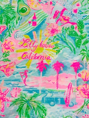 Lilly Pulitzer Slub Cotton Fabric Print Multi Lilly Loves California  36''x 60 