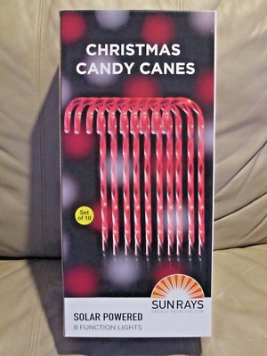 New in Box Sunray Christmas Candy Canes stake 10 Solar Powered 8 Function Light