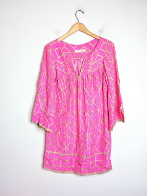 Alice & Trixie 100% Silk Tunic Dress Medium Pink Tan