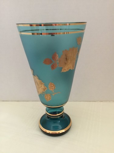 VINTAGE AQUA / GOLDLEAF ROSE VASE.
