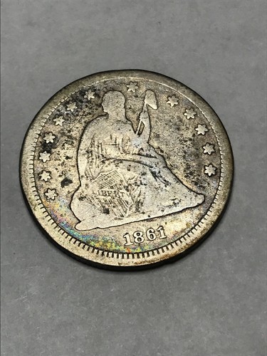 1861 Seated Liberty Quarter F ** Civil War** Toning