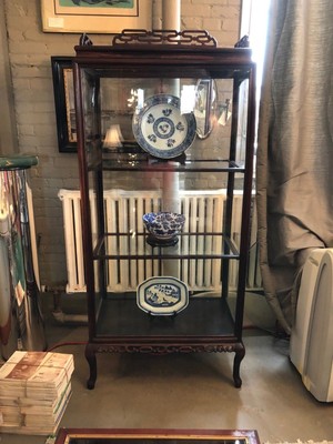 19th Century Chinese Rosewood Hand Carved 3 Shelf Curio Display Cabinet 2 Doors