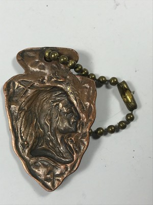 Vintage Brass Native American Arrowhead Indian Keychain