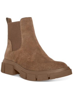 AQUA COLLEGE Womens Dark Taupe Brown Back Pull-Tab Priya Suede Booties 8 M