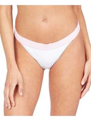 Женский белый эластичный купальник ROXY Womens в рубчик для серфинга с высокими штанинами снизу M