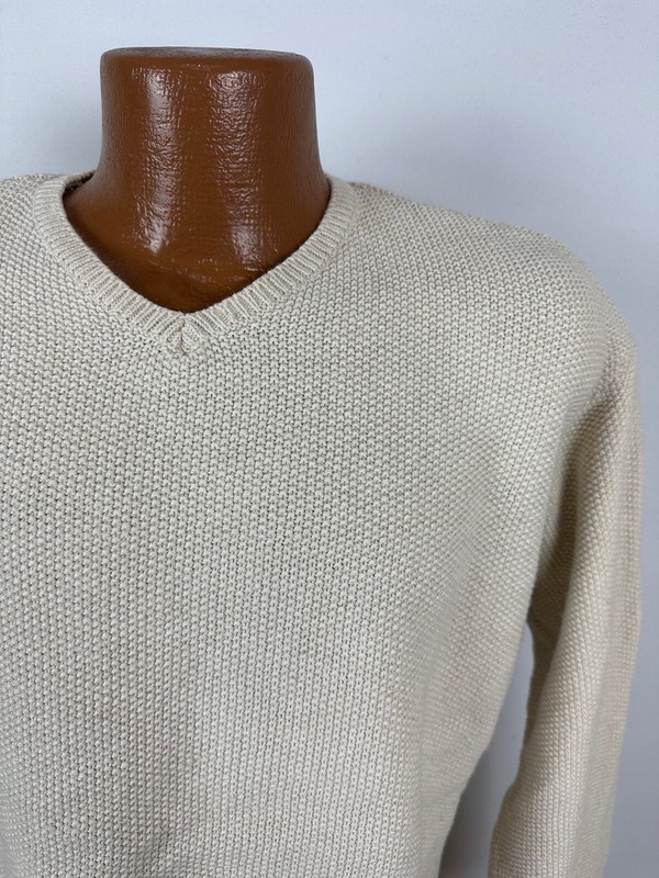 VTG 90s STRUCTURE Ivory V-neck Sweater L Boxy Fit Oatmeal Minimalist Textured
