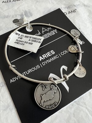 Alex and Ani ARIES II Zodiac Charm Bangle Bracelet in Silver Tone