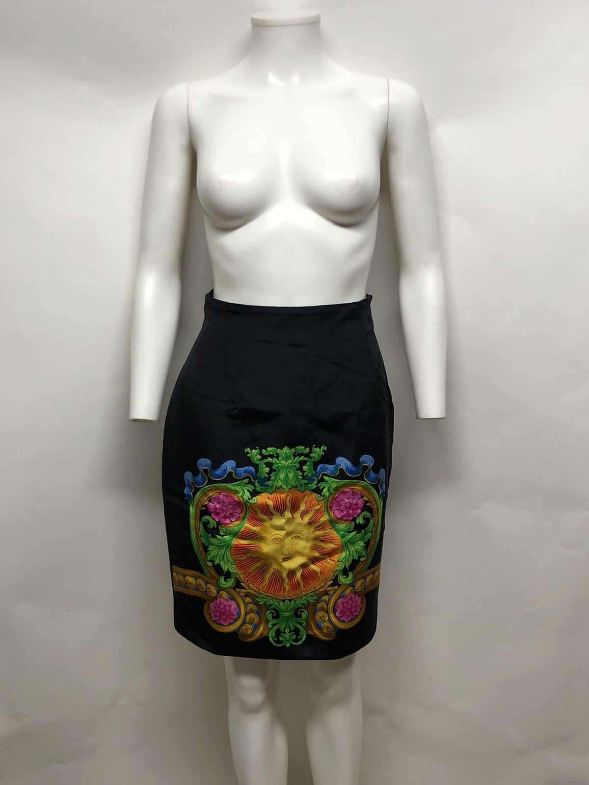 Vtg Gianni Versace 1993 Black Sun Print Skirt 40 S
