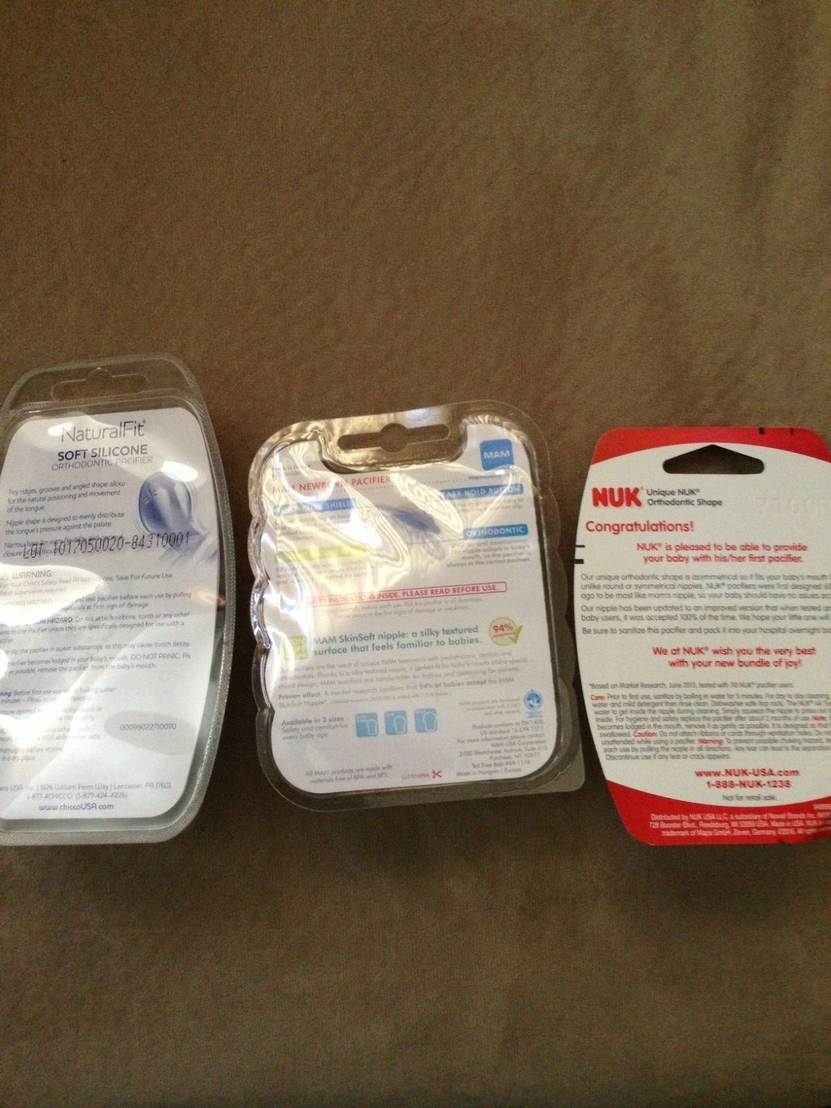 Natural Fit Soft Silicone Orthodontic BPA free Pacifier (Lot of 3)