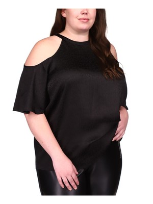 

MICHAEL KORS Женская черная блузка с круглым вырезом и рукавами-крылышками плюс, Черный