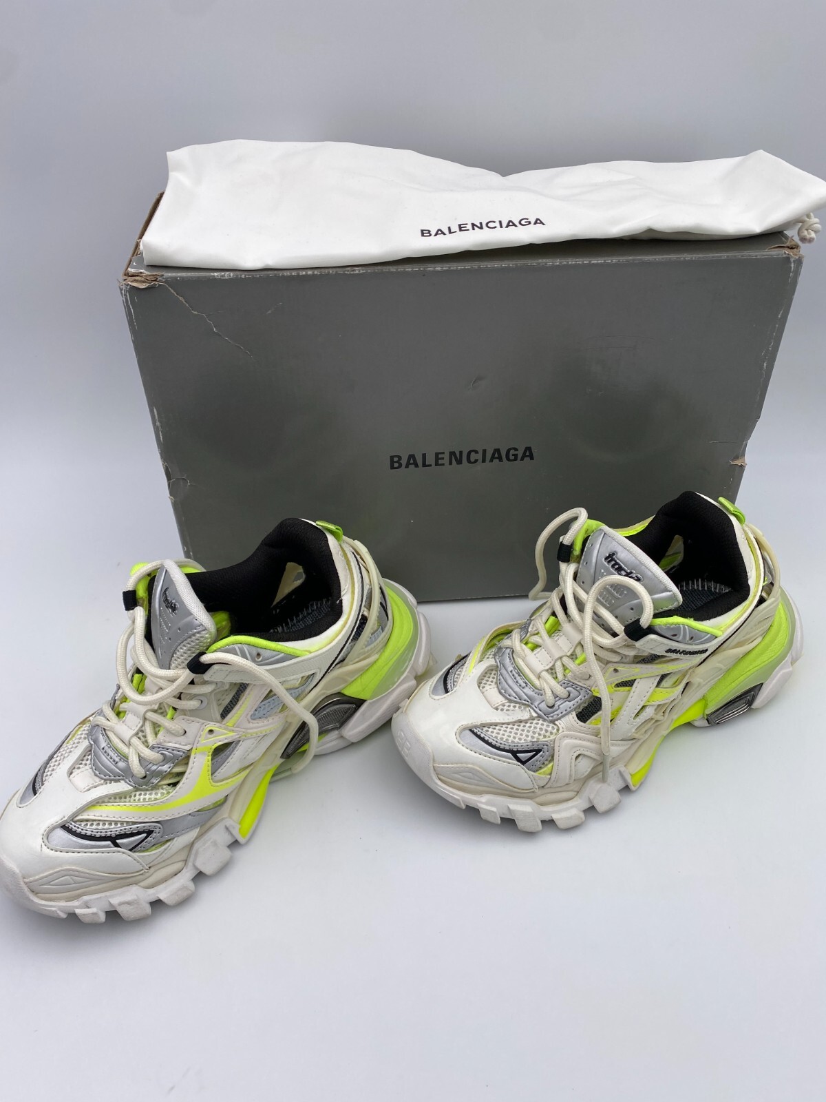 Balenciaga Woman's Track 2 Sneaker White Fluo Yellow Size 6 Balenciaga Woman's Track 2 Sneaker White Fluo Yellow Size 6