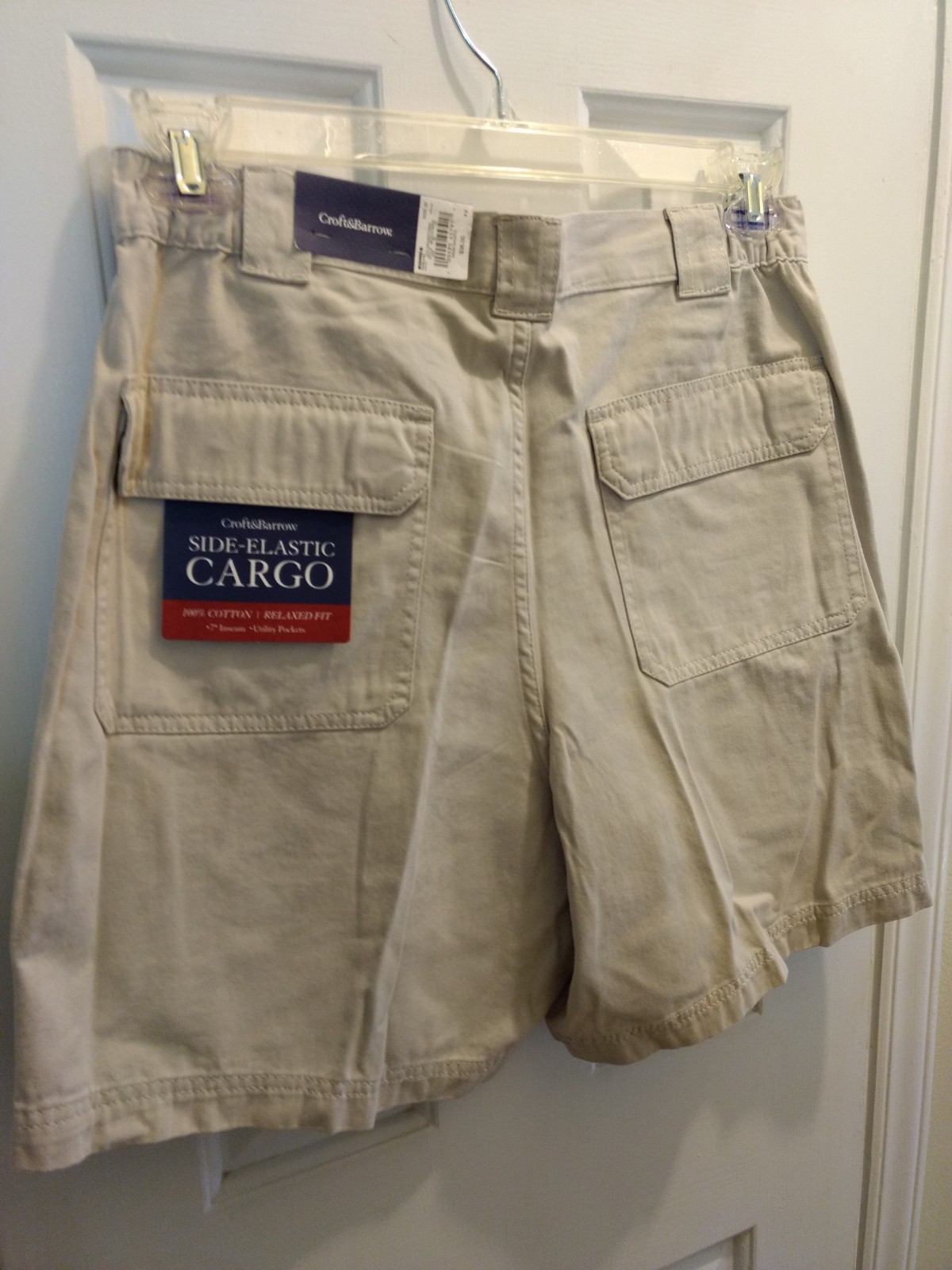 NWT Croft & Barrow Mens Cargo Shorts Set of 2, Grey & Tan Size 32 Side Elastic