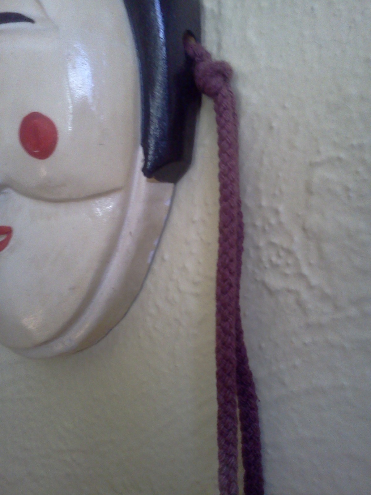 Vintage Painted Wooden Mask Asian Woman w/ 3 Red Dots Made in Japan? Wall Decor