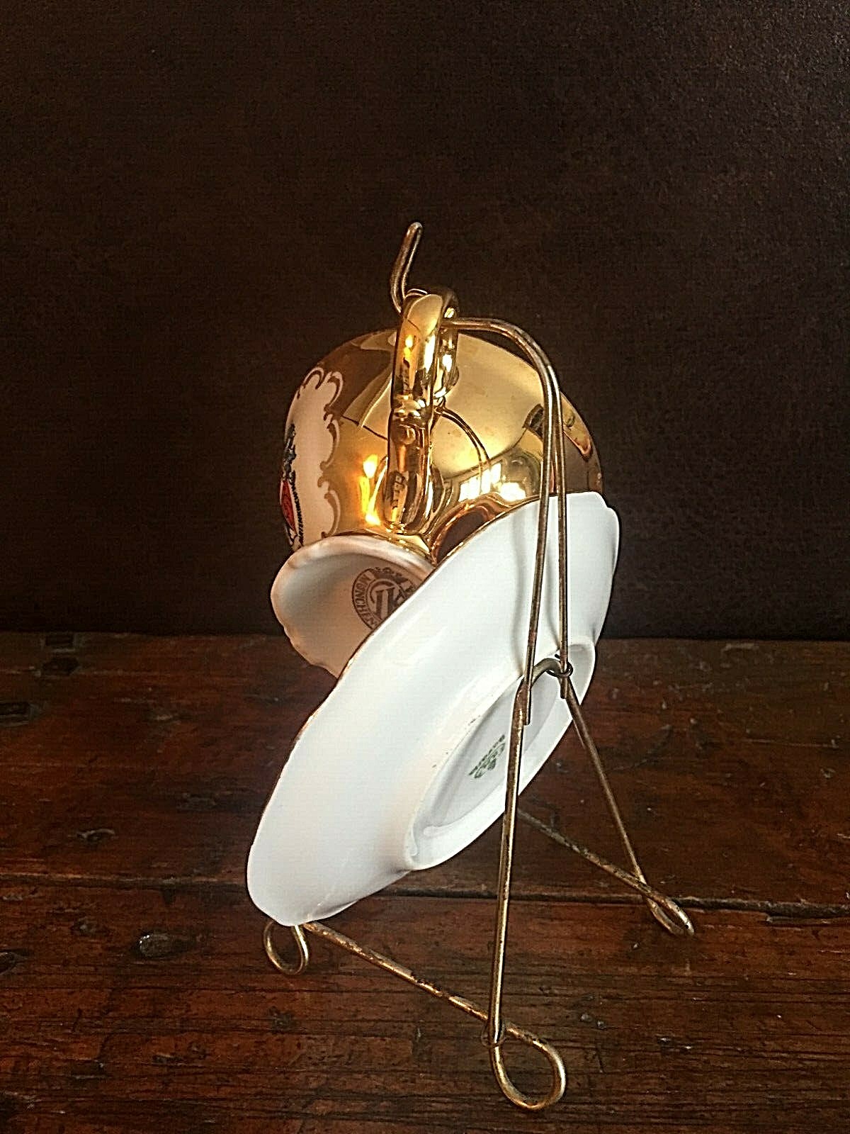 Vintage Muchen Bavaria Gold WhiteCup and Saucer Set Garmisch Partenkirchin Crest