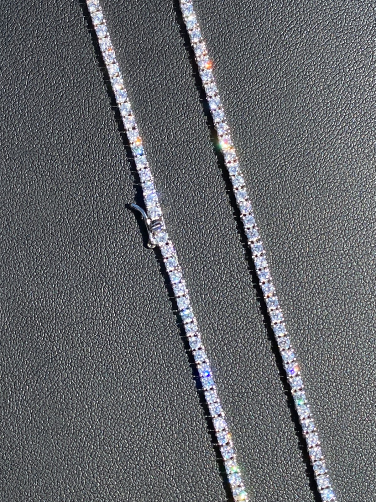 Pre-owned Silver 2mm Moissanite 925 Sterling  Tennis Chain Necklace Passes Tester