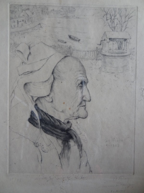 FranÃ§Ois De Herain Gravure Originale SignÃ©E La Vieille Bretonne