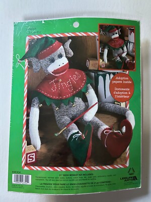 Leisure Arts 21'' Sock Monkey Kit - Jingles, #46304 with Adoption Papers