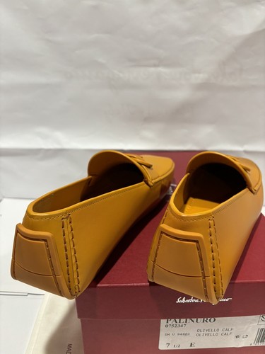 Pre-owned Ferragamo Mens Leather Shoes8d "palinuro" Driving Loafers Gancini In Green