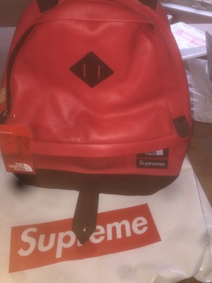 red supreme leather backpack