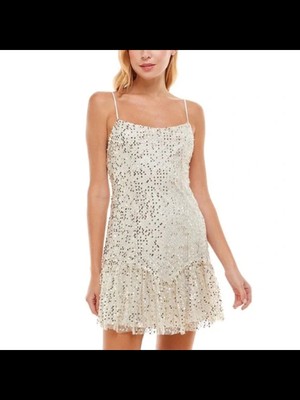 Женское короткое вечернее платье-футляр TRIXXI с бежевой подкладкой на бретельках-спагетти 13