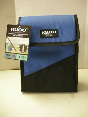 Igloo Cooler Bag, Holds 5 Cans, Blue, 9.5'' x 7'' x 3.5'', Brand New