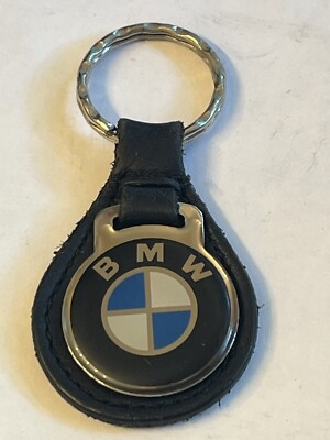 VERY COOL 1970s-80s VINTAGE BMW BLACK LEATHER KEYCHAIN KEYRING KEYFOB LQQK