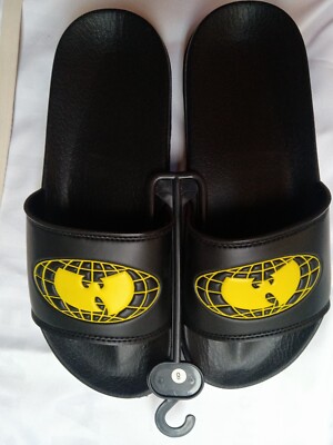 Wu Wear  Slides Black w/Yellow logo Sandals Sz 8 *NEW* RARE (WS1)