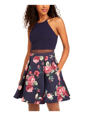 

B DARLIN Женское темно-синее короткое платье без рукавов + расклешенное вечернее платье для подростков 1\2, Navy