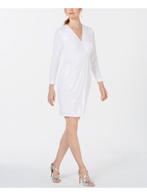 

CALVIN KLEIN Женское белое мини-платье трапециевидной формы с длинными рукавами и пайетками, Белый