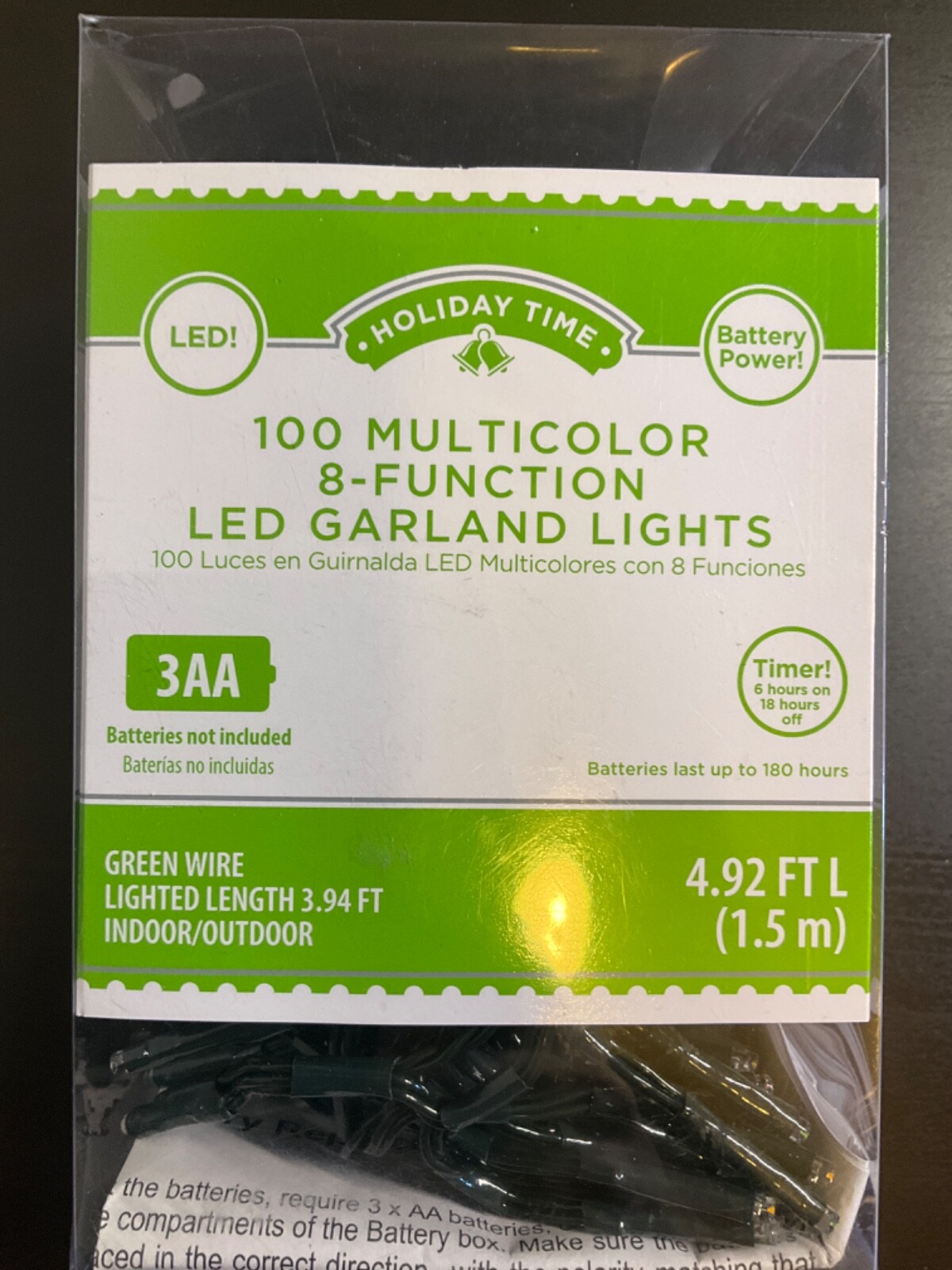 Holiday Time 100 Multicolor 8-Function LED Garland Lights Green Wire 4.6FT Long Holiday Time 100 Multicolor 8-Function LED Garland Lights Green Wire 4.6FT Long