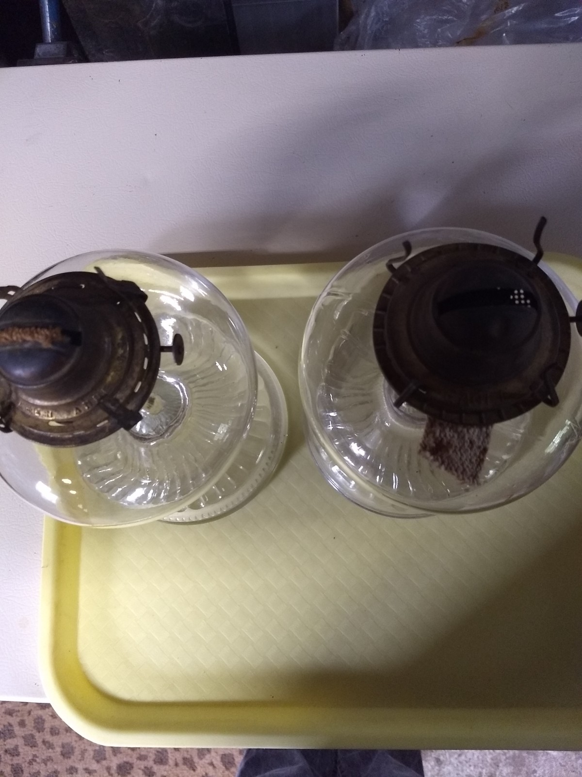 Clear vintage glass oil lamps (2) nice pair of lamps