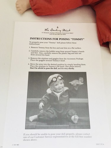 Danbury Mint Porcelain Doll Tommy Elke Hutchens Little Boy Pilot Wood Plane 1992