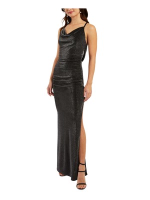 BCX DRESS Womens Silver Cross Straps Cowl Back Inse Sleeveless Maxi Dress L