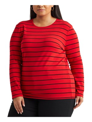 

RALPH LAUREN Женский красный полосатый топ с круглым вырезом и длинными рукавами, плюс