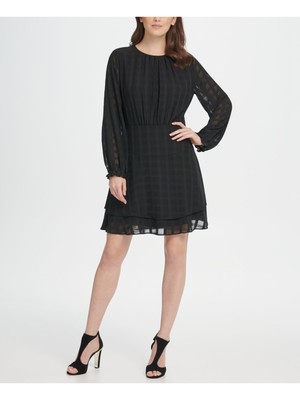 

Черное женское платье DKNY с длинными рукавами выше колена, торжественное платье + расклешенное платье, Черный