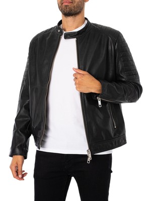 Pre-owned Antony Morato Men's Slim Fit Leather Jacket, Black