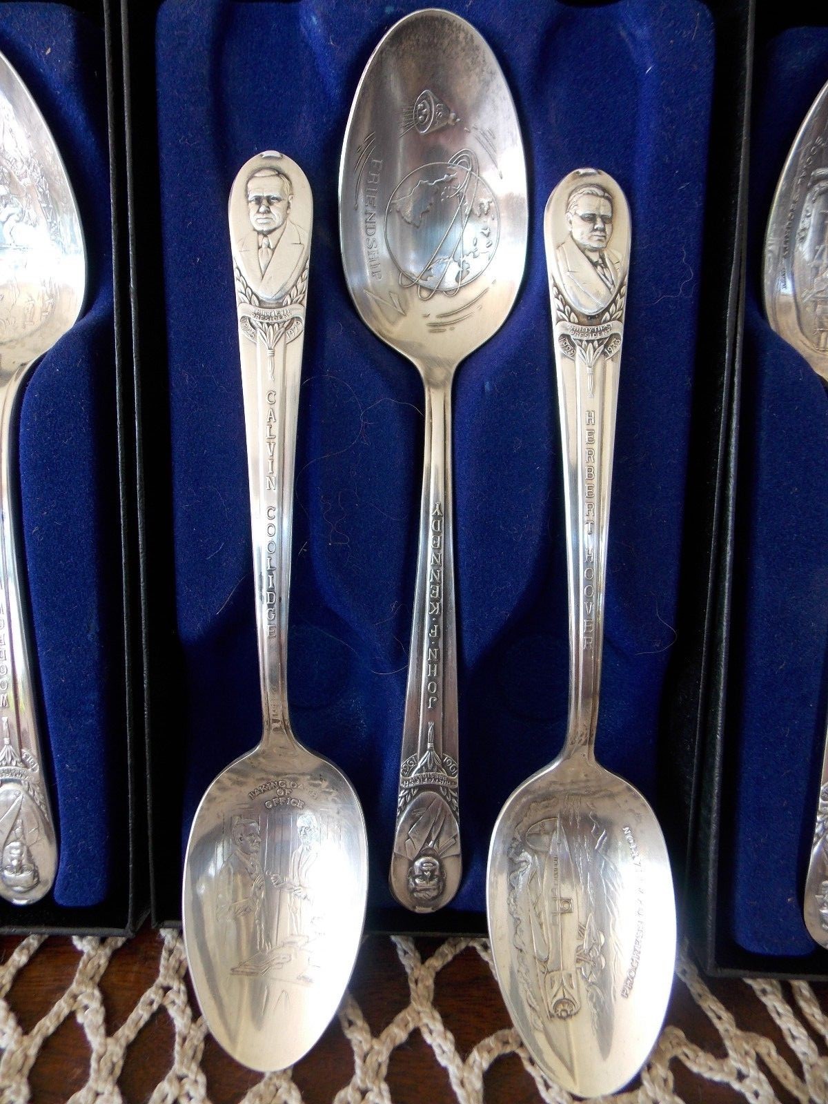 Lot of 7 Vtg W.M. Rogers Silver Plated Presidential Spoons: JFK, Roosevelt, Taft