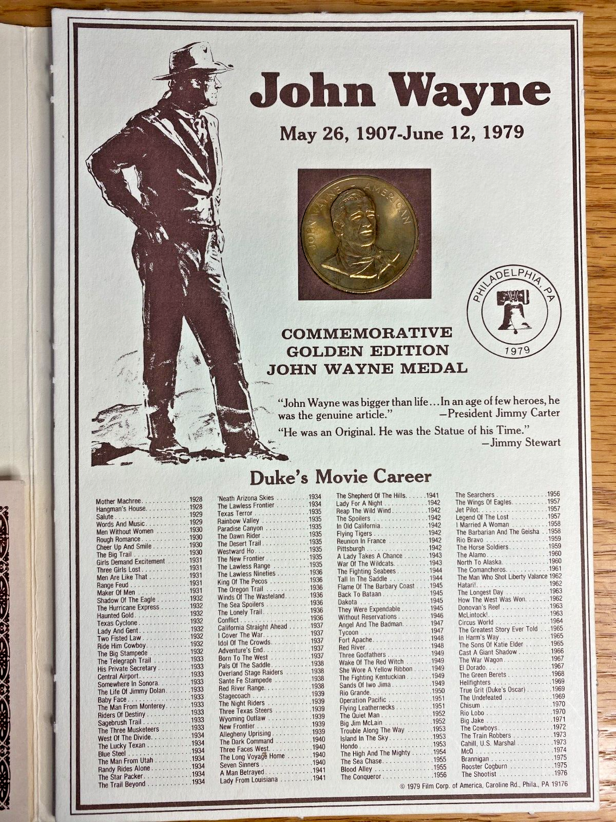 John Wayne 100周年記念コレクション John Wayne Coin Golden Edition Commemorative Medal